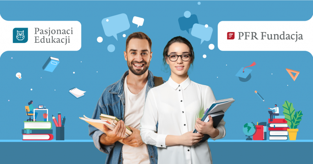 Dwoje młodych uśmiechniętych ludzi stoi trzymając w rękach książki