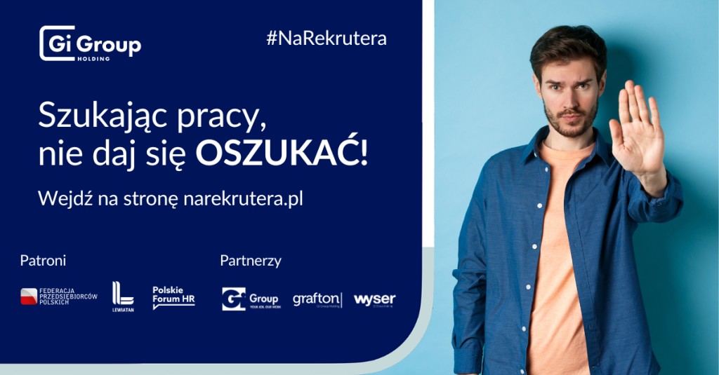 Plakat akcji społecznej Nie daj się oszukać #NA REKRUTERA