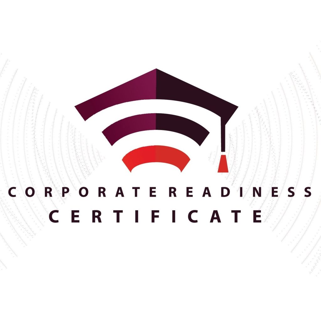 Logotyp Programu Rozwojowego Corporate Readines Certificate - biret akacemicki. Pod spodem napis: "Corporate Readiness Certificate".