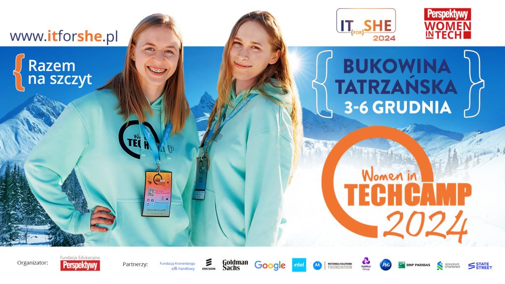Grafika promująca projekt WOMEN IN TECH CAMP.