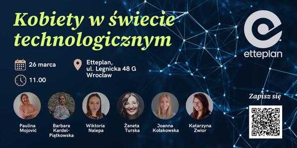 Grafika promująca debatę: Kobiety w świecie technologicznym