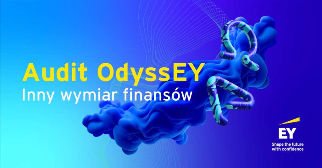 Niebiesko-błękitny plakat promujący Audit OdyssEY