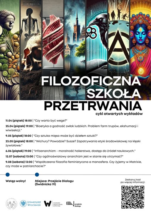 Plakat promujący cykl spotkań organizowanych przez Koło naukowe filozofii stosowanej