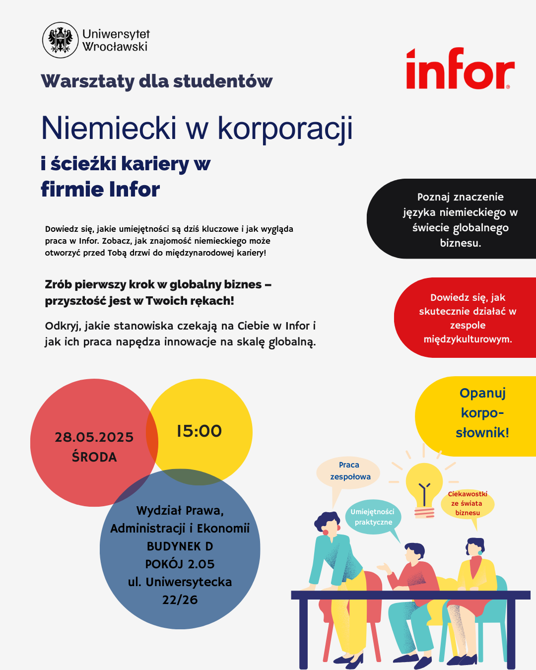 Grafika promująca warsztaty z firmą INFOR