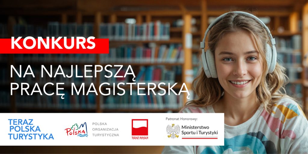 Młoda dziewczyna uśmiecha się a obok niej napis: Konkurs na pracę magisterską oraz logotypu organizatorów