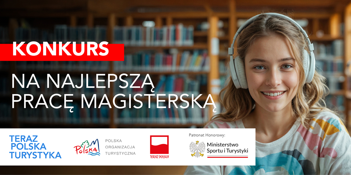 Młoda dziewczyna uśmiecha się a obok niej napis: Konkurs na pracę magisterską oraz logotypu organizatorów