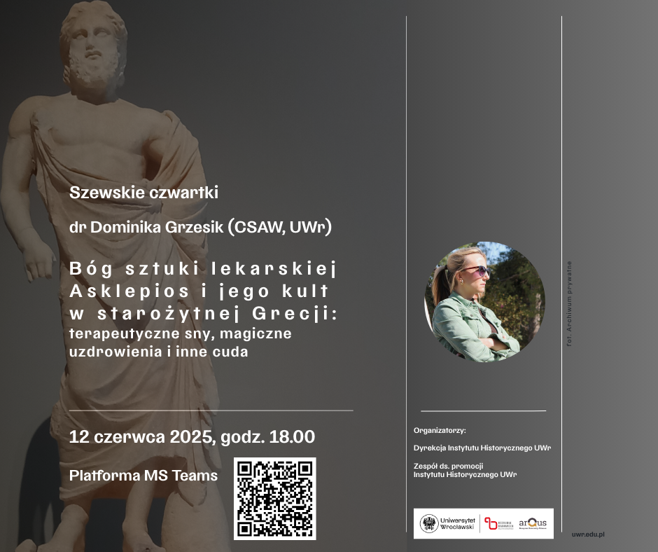 grafika promująca wykład z cyklu "Szewski czwartek" prowadzony przez Panią Dominikę Grzesiak