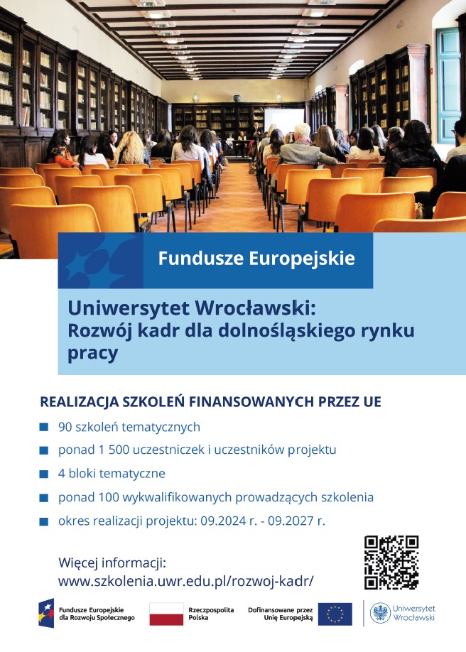 Grafika promująca program szkoleń "Uniwersytet Wrocławski: Rozwój kadr dla dolnośląskiego rynku pracy”