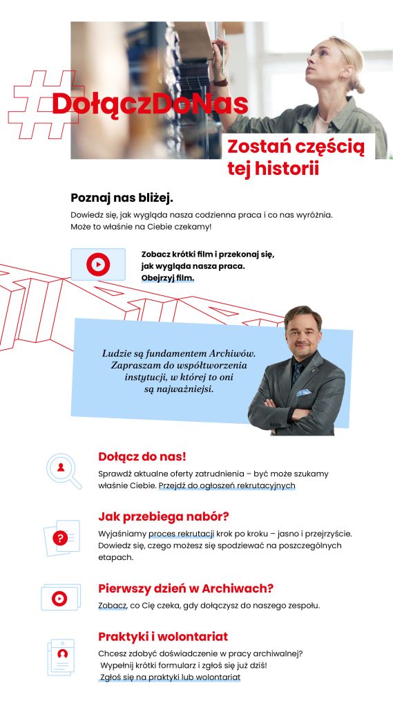 plakat promujący nową zakładkę "Dołącz do nas" na stronie Archiwów Państwowych