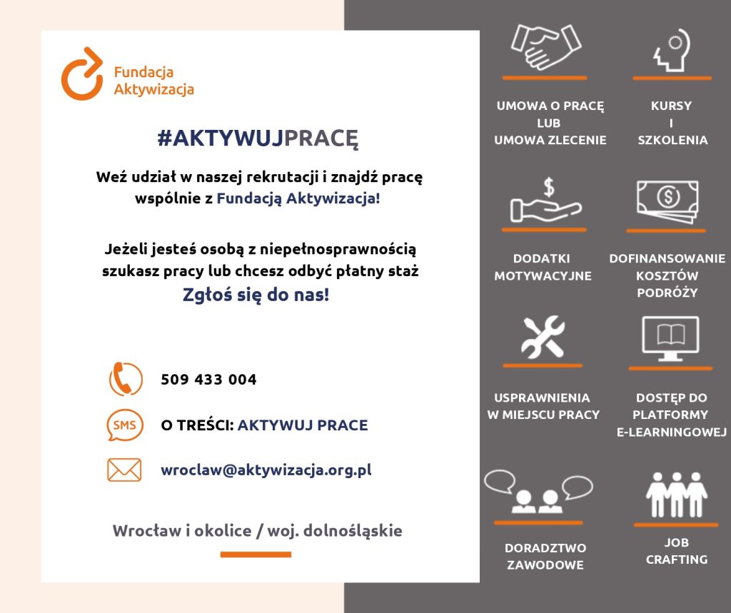 Grafika opisująca program "Aktywuj pracę" od Fundacji Aktywizacji!