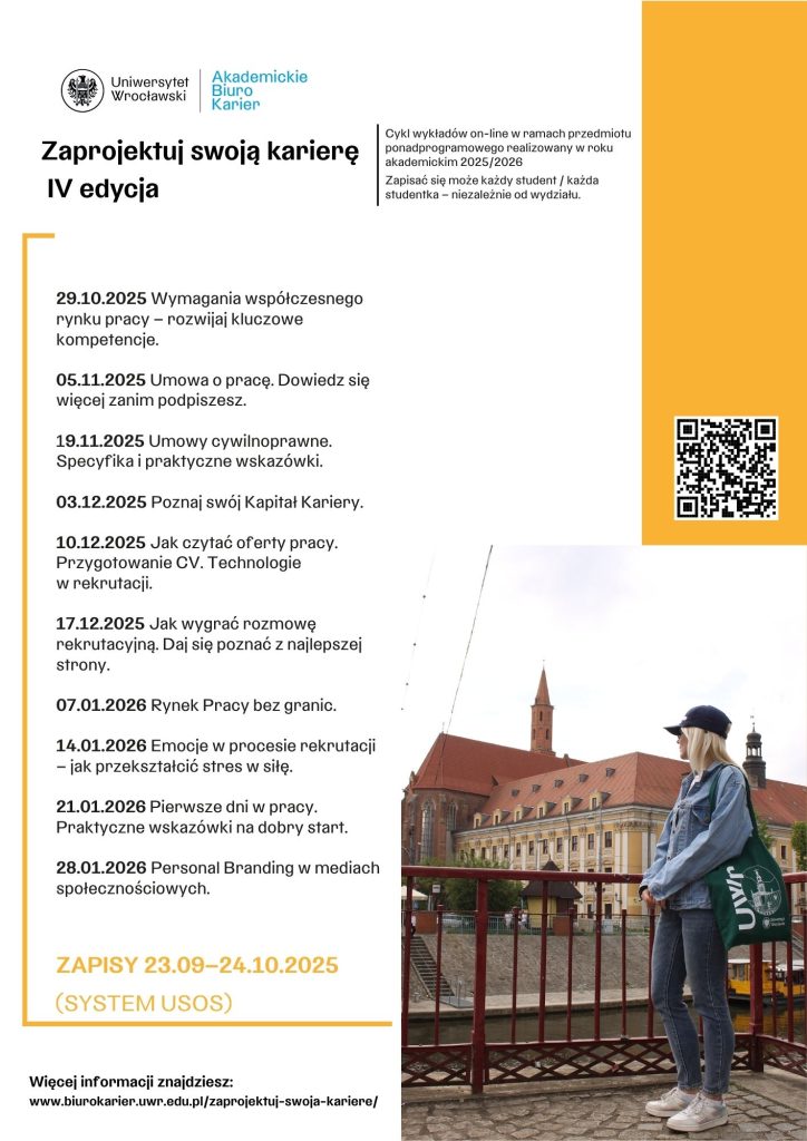 Plakat ogólny IV edycji przedmiotu ponadprogramowego zaprojektuj swoją karierę