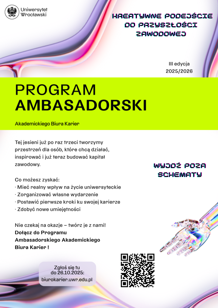 plakat promujący program ambasadorsku Akademickiego Biura Karier
