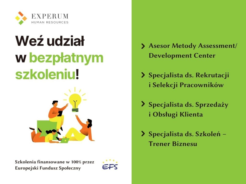 Grafika na której dwie osoby trzymają żarówkę. Napis: Weź udział w bezpłatnym szkoleniu!