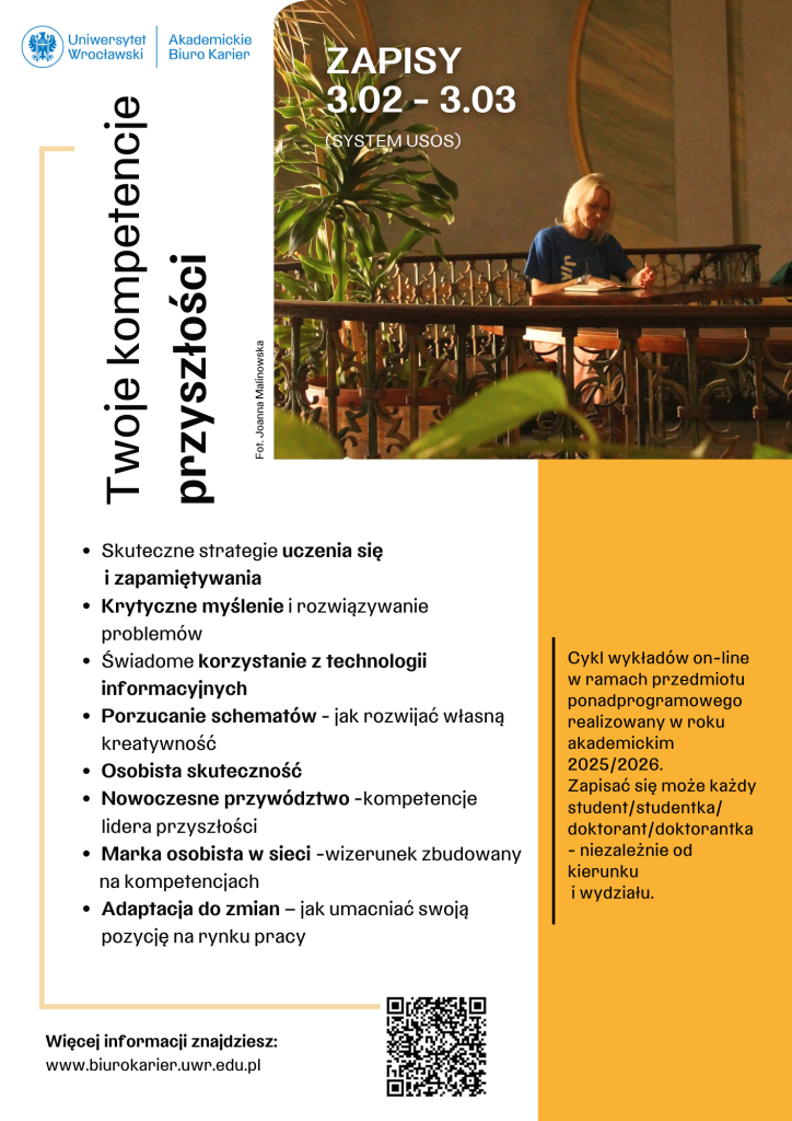 Plaskat promujący przedmiot ponadprogramowy Twoje Kompetencje Przyszłości.