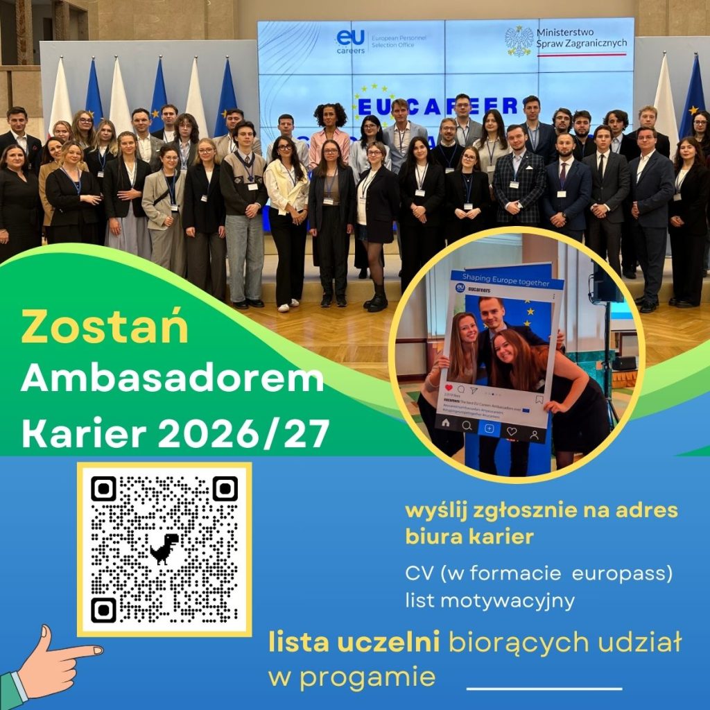 Plakat promujący rekrutację do Programu Ambasador karier UE