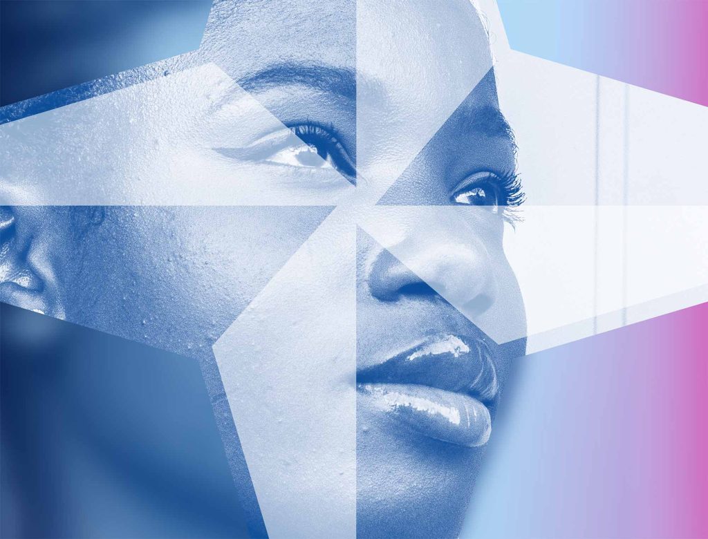 czarnoskóra kobieta patrzy w prawo a na jej portrecie widac logo nato