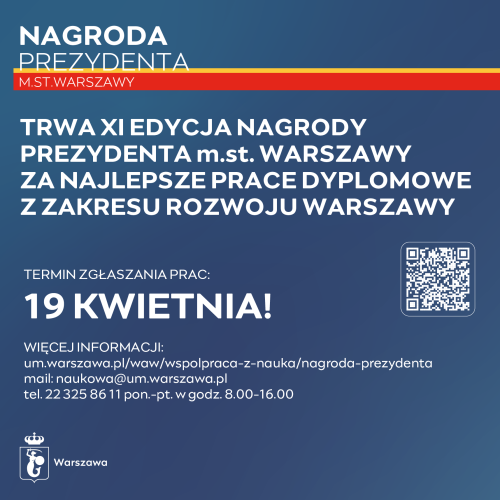 biały tekst na granatowym tle zachęcający do zgłaszania prac dyplomowych do konkursu