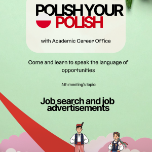 grafika Polish your polish na jasno zielonym tle, z wiosennymi kwiatami, grafiką krawkowiaczak i krakowiaczki i tytułem 4 zajęć