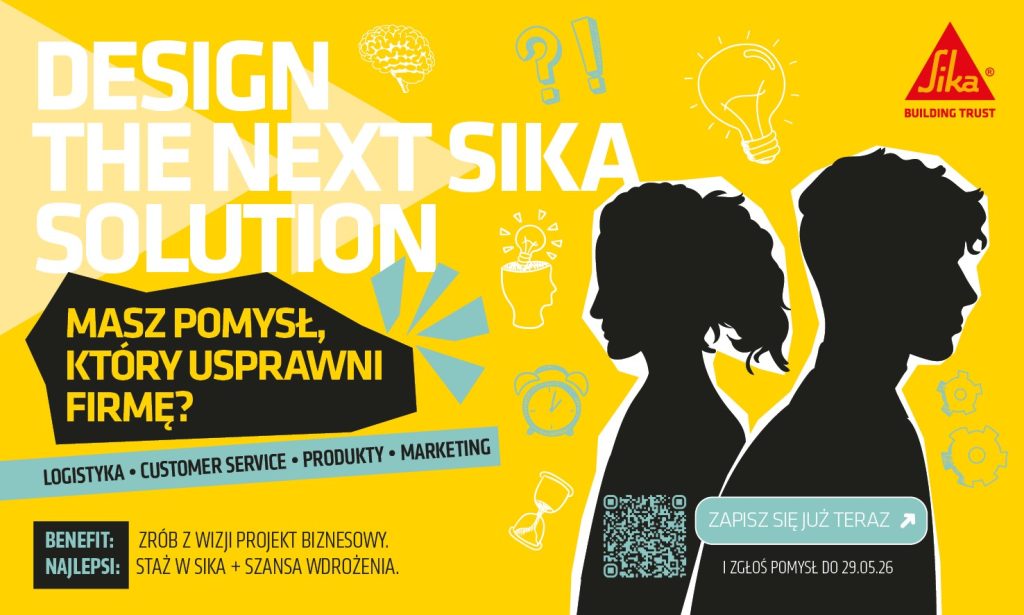 cienie dwóch postaci na żółtym tle i napis SIKA STUDENT INNOVATION CHALLANGE