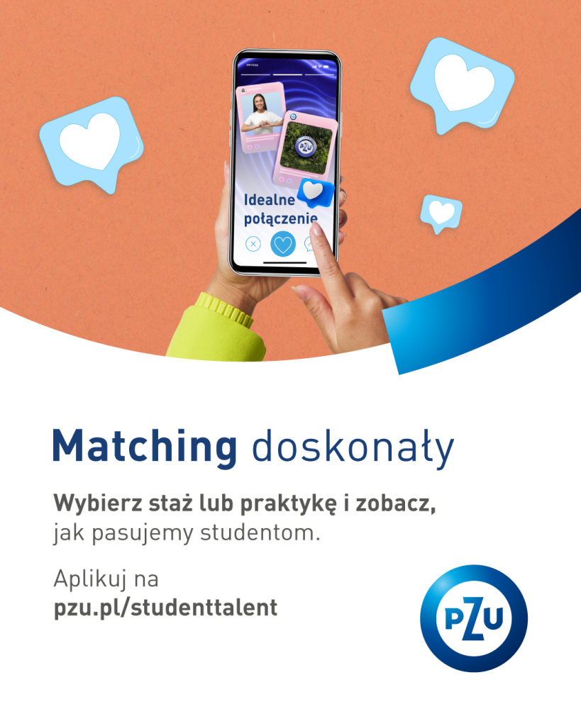 telefon na pomarańczowo białym tle a na telefonie kilka zdjęć. pod spodem podpis "matching doskonały"