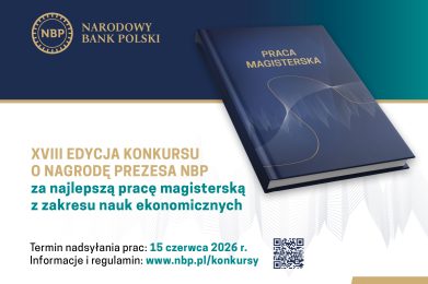 plakat promujący konkurs na pracę magisterską na obrazku widać prace magisterską na biało-granatowym tle