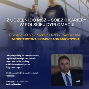 grafika promująca spotkanie z przedstawicielem MSZ