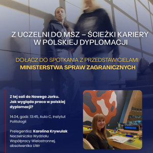 Grafika promująca spotkanie z przedstawicielką MSZ