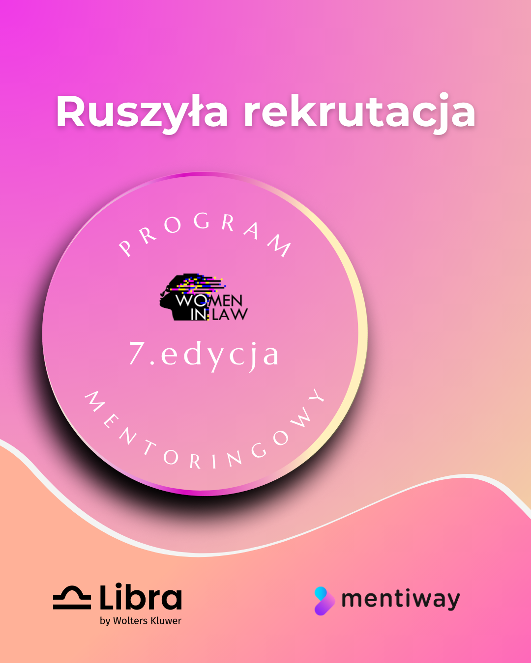 różowo-pomarańczowy plakat promujący program women in law