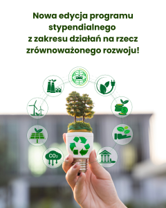 Grafika promująca stypendia na działania z zakresu zrównoważonego rozwoju dla studentów
