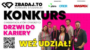 Kolorowa grafika z kilkoma osobami uśmiechającymi się, która promuje konkurs zbadaj.to