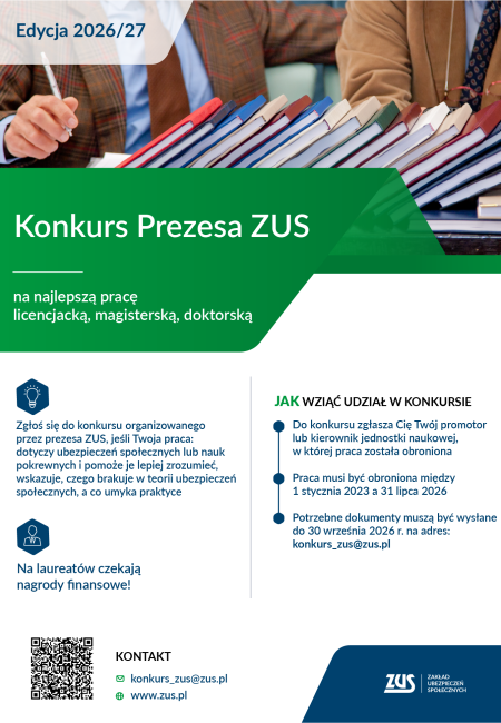 grafika z tekstem opisującym konkurs ZUS na pracę dyplomową