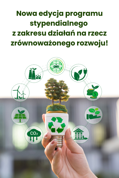 Grafika promująca stypendia na działania z zakresu zrównoważonego rozwoju dla studentów